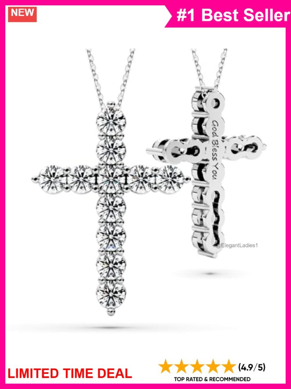 Moissanite Cross Necklace Sterling Silver Faith Pendant Christian Gift